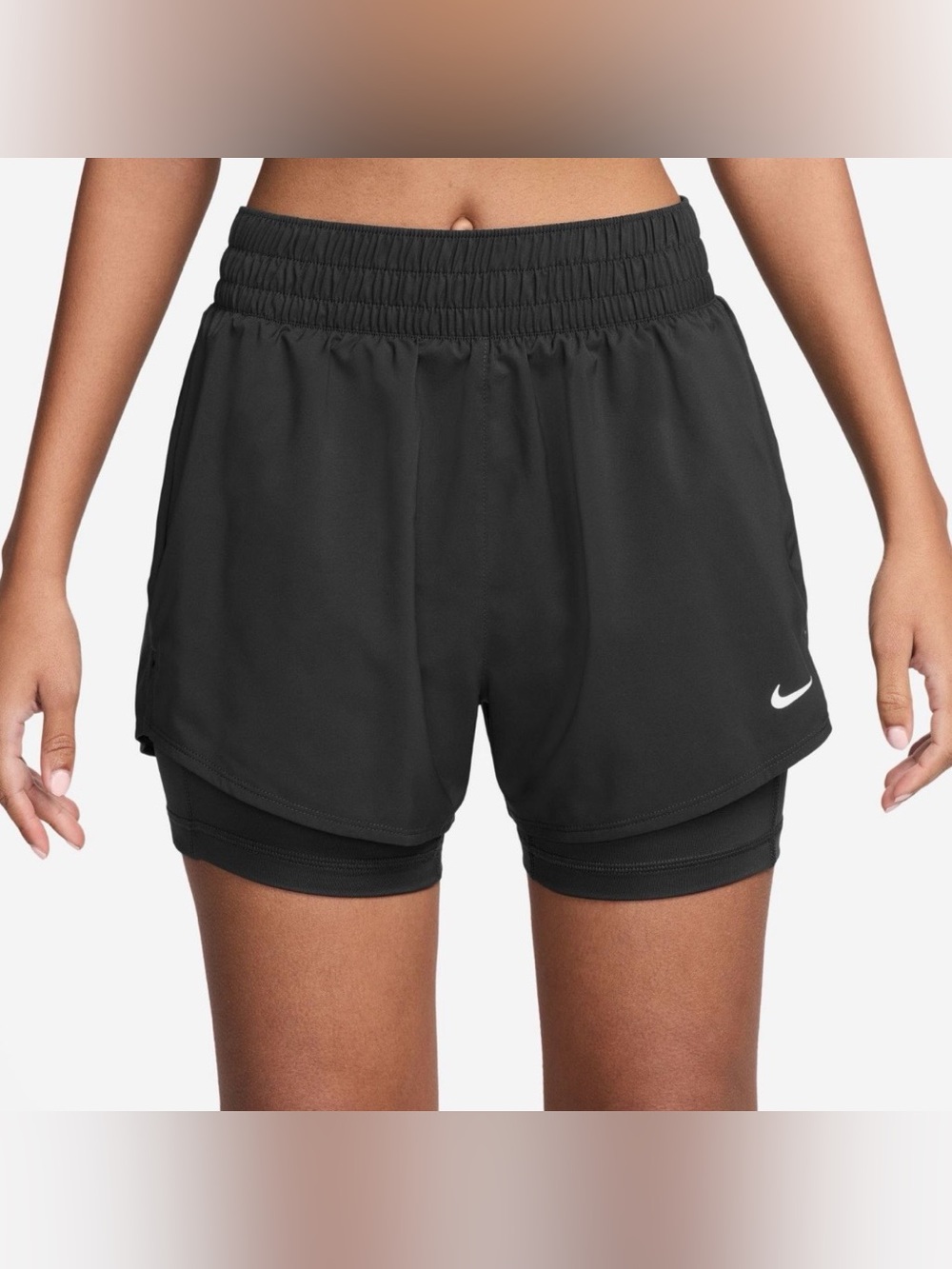 NIKE Black One Dri-Fit High-Waisted 3” 2-in-1 Shorts (L)